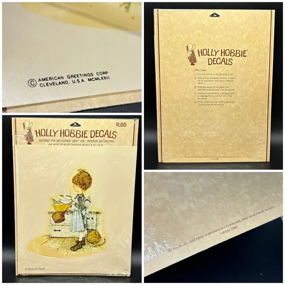 Holly Hobbie 3 Decals & 1 Decoupage Print American Greetings Paper Craft